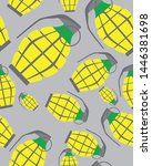 Repeating background with yellow grenades.Abstract military design. Seamless wallpaper