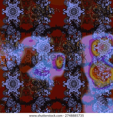 Repeating floral backdrop, Elegant violet, brown and red flowers wallpaper. Flower pattern sketch on violet, brown and red colors, hand-drawn chamomiles, daisies.