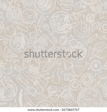 Repeating pattern. Food and drinks, breakfast. Tablecloth design. Hand drawn illustration.