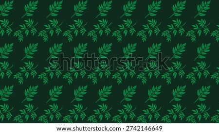 Repeating pattern of green leaves on dark green background viewed from directly above