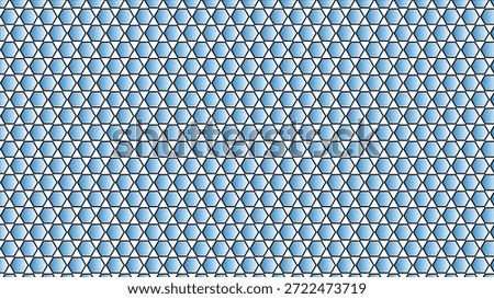 A repeating pattern of light blue hexagons with a gradient fill and black outlines, interspersed with white triangles.
