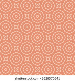 Repeating pattern of octagon and star shapes on a warm orange background