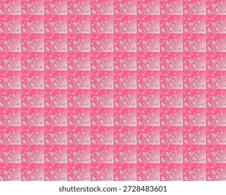 A repeating pattern of outlined pink hearts on a pink and white background.