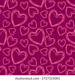 Repeating pattern of pink hearts on a purple background, creating a visually appealing design.