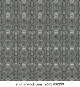 A repeating vertical symmetrical pattern resembling brocade or tapestry in a dark gray aggregate gravel texture. The seamless design is ideal for wallpaper, abstract backgrounds, and hotel carpets.
