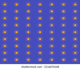 Repeating yellow shining sun pattern on a blue background