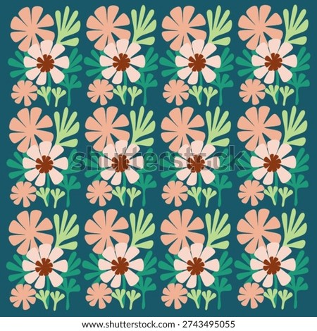 Repetitive hand drawn flower pattern.