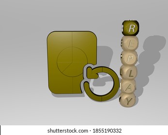 REPLAY 3D Icon Beside The Vertical Text Of Individual Letters, 3D Illustration