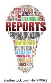 REPORTS word on word cloud concept with bulb shape