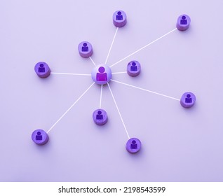 Representation With 3d Icons Of A Network Of Social Media Contacts On A Purple Background