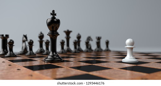 A representation with chessmen, David against Goliath. 3d illustration.