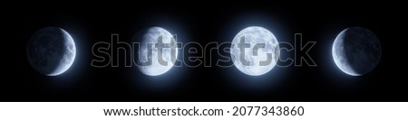 Representation of the moon in four different lunar phases. Digital illustration. 3D Rendering Foto d'archivio © 