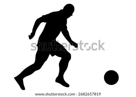 Representation of player advancing with the ball in a dynamic offensive attack. Illustration of soccer player silhouette