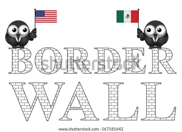 Representation of the USA border wall with\
Mexico isolated on white\
background