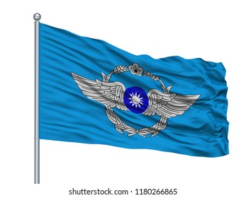 Republic Of China Air Force Flag On Flagpole, Isolated On White Background, 3D Rendering