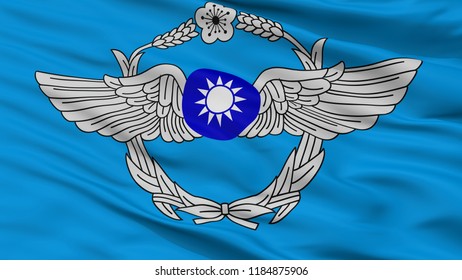 Republic Of China Air Force Flag, Closeup View, 3D Rendering