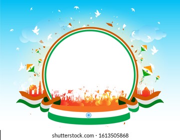 Republic Day Of India 26 January Indian Republic Day Parade, Celebration Background With India Get, Tricolor Flag, Fighter Jet, Monuments And Kite Flying Vector Illustration