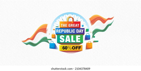 Republic day of India. Sale banner offer layout template design with shopping. 