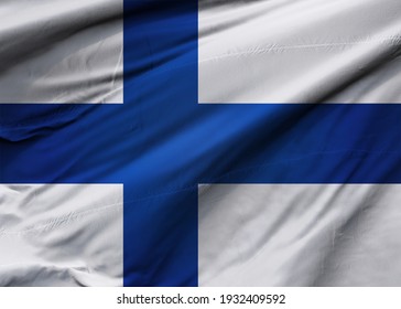 Republic of Finland flag blowing in the wind. Background texture. Helsinki. 3d Illustration. 3d Render.