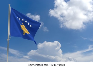 Republic of Kosovo Flags Over Blue Sky Background. 3D Illustration - Shutterstock ID 2241740403