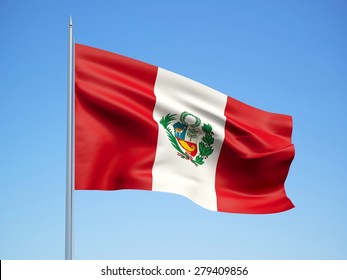 Republic of Peru 3d flag floating in the wind. 3d illustration.