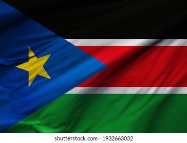 Republic of South Sudan flag blowing in the wind. Background texture. Juba. 3d Illustration. 3d Render.