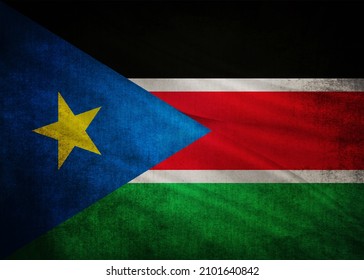 Republic of South Sudan flag blowing in the wind. Background texture. Juba. 3d Illustration. 3d Render.