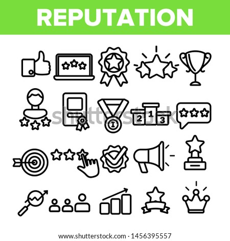 Reputation Linear Icons Set. Reputation Thin Line Contour Symbols Pack. Social Media Feedback, Like Pictograms Collection. Internet Review, Rating. Community Management Outline Illustrations