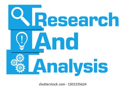 Research and analysis concept image with text and related symbols.