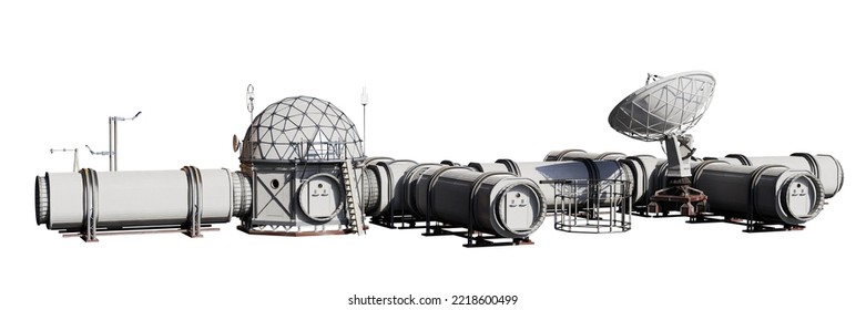 Research Base, Habitat For Astronauts On Mars Or Moon, Isolated On White Background, 3d Render