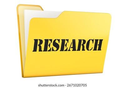 Research, yellow folder. 3D rendering isolated on white background