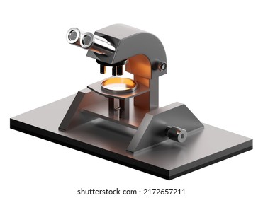 Researcher microscope. Microscope in minimalistic style. Device for scientific research. Silvery microscope isolated on white. Enlargement device. Concept sale of scientific equipment. 3d image. - Powered by Shutterstock