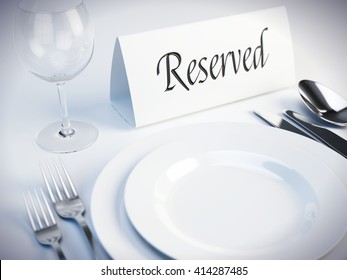 Reserved Sign On A Restaurant Table - 3d Render