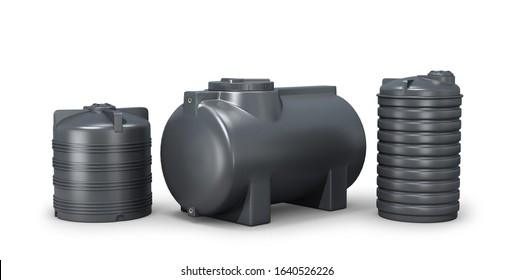 Reservoirs For Water. Different Plastic Water Tank. 3d Illustration