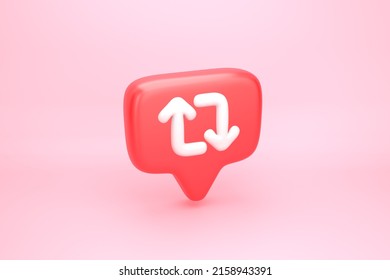 Reshare Arrows Loop Symbol On Social Media Notification Icon. Repost, Share And Quote Reply Sign. 3D Illustration