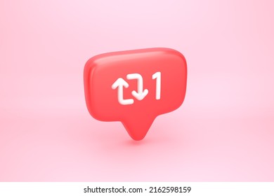 Reshare arrows loop symbol on social media notification icon. Repost, share and quote reply sign. 3D illustration