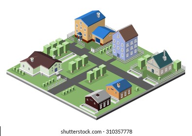 Residential House 3d Buildings Isometric Neighborhood Real Estate Concept  Illustration
