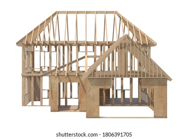 Residential House Construction 3D illustration on white background