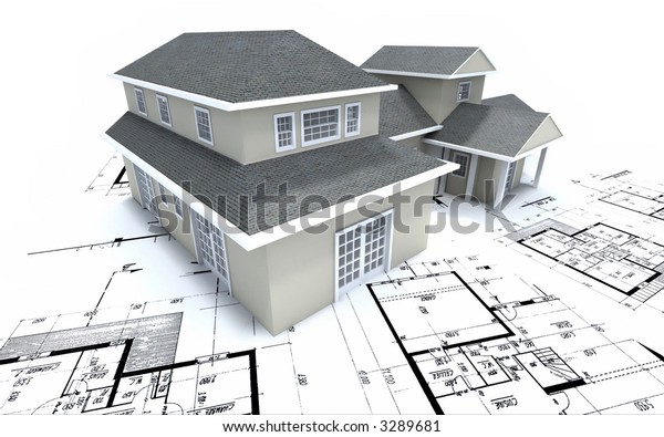 Residential House On Blueprints Stock Illustration 3289681