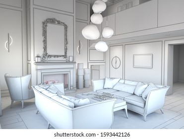 residential interior visualization, 3D illustration