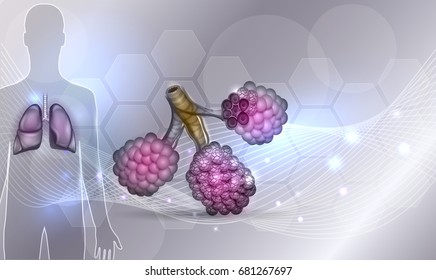 Respiratory health care 3D illustration on an abstract background, human lungs and detailed Alveoli anatomy, a tiny air spaces in the lungs through which exchanges oxygen and carbon dioxide.
