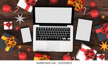 responsive devices on christmas background 3d rendering