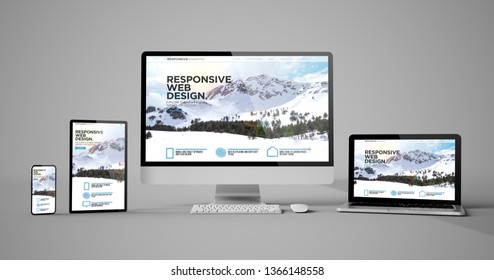 responsive devices responsive web design mountain isolated mockup 3d rendering