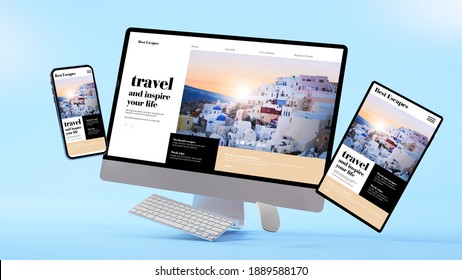 Responsive Travel Website Design Presentation 3d Rendering Mock Up