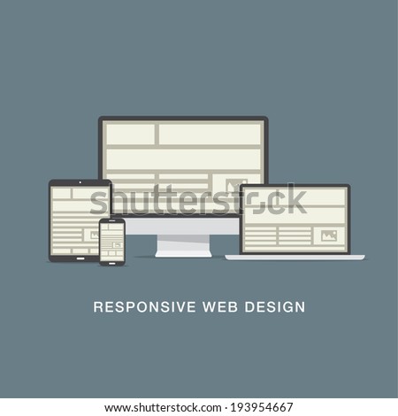 Responsive web design grid and flat icons illustration