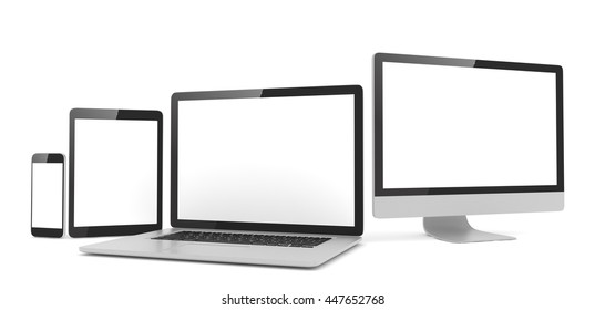 Responsive Web Design, Laptop, Smartphone, Tablet, Computer, Display. 3d Rendering.