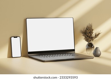 Responsive Web Design and website Mockup, Devices Mock up, Smartphone desktop tablet laptop template Mockup, Realistic 3D Render Illustration.