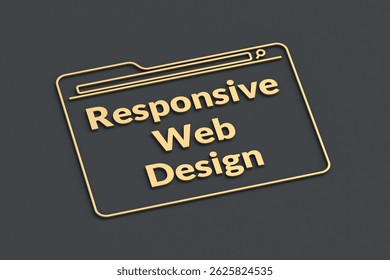 Responsive web design words in computer window. Concept of development ux graphic. Website interface. 3d render