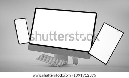 Responsive  website design presentation 3d rendering mock up