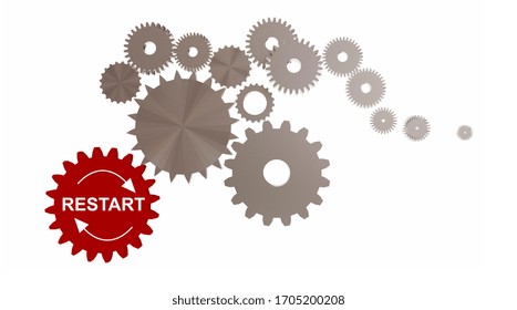 Restart Gears  Background One Red Different  Restrart Economy After Covid-19 Coronavirus Plan - 3d Rendering